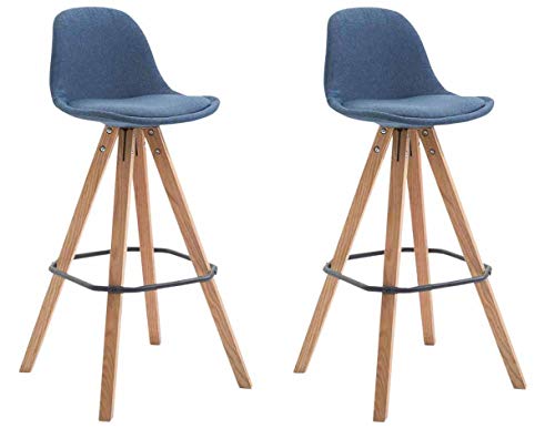 CLP Set 2 Sgabelli Alti Cucina Franklin In Stoffa Imbottiti I Coppia Sedie Sgabelli Bar Rosa In Legno Alt 73 CM, Colore:blu, Colore della cornice:natura (quercia)