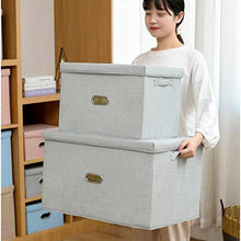 Sous NLIAN- Organizzatore Bin Pieghevole, Grande Pieghevole Cotone e Lino Grey Box con Coperchio Rimovibile e Maniglie for la casa Toddler Ufficio Nursery 2PCS