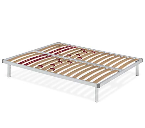 PESSOTTO Rete letto matrimoniale a doghe in legno Olimpia 160x190cm, Rete ortopedica con telaio in ferro e sistema mono-doga da 68mm in legno - Rete letto Made in Italy