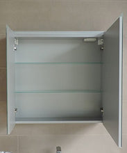 Specchiera specchio bagno pensile contenitore 2 ante, fascia led, cm.67x70x15
