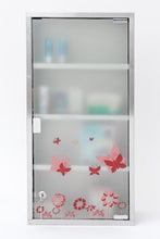 Armadietto per medicinali in acciaio inox e vetro opaco, XXL, 60 cm, con farfalle