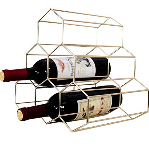 Portabottiglie per Vino A Nido d'Ape, Cornice per Vino in Metallo Placcato, Mensola per Vino Moderna Esagonale, Supporto Impilabile per 6 Bottiglie per La Decorazione Domestica (Color : Gold)