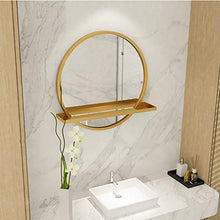 Muzi-Mirror Specchio da Bagno, Bagno di Casa con Mensola Specchio da Parete Specchio da Bagno Specchio da Trucco in Metallo in Ferro Battuto Specchio Tondo,d'oro,60CM
