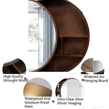 Rotonda Mensola Per Bagno con Push-Pull Specchio,50X50cm Mobiletto A Un’Anta Specchiato, Materiale In Legno Massello Pensile A Muro Montato,Beige-50cm