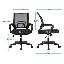 Yaheetech Sedia da Ufficio Scrivania Ergonomica Girevole Reclinabile Imbottita con Rotelle e Braccioli in Tessuto Traspirante Altezza Regolabile Nera
