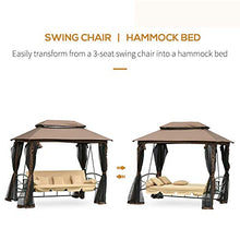 Outsunny Dondolo 3 Posti da Giardino Convertibile in Lettino con Gazebo, con Zanzariera e Cuscini, 257x175x240cm Beige