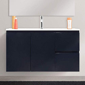 Bricozone Mobile Mobiletto da Bagno Vaduz Sospeso in Legno con 2 Ante E 2 Cassetti, Lavabo in Ceramica, Arredamento per Interni, 100 x 36 x 50 Cm Nero Laccato
