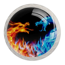 Maniglie per cassetti Manopole per cassetti Manopole rotonde Confezione da 4 per armadietto, cassetti, cassettiere, cassettiere ecc - Drago di fuoco blu e rosso