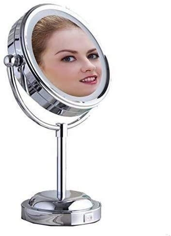 Specchio da Bagno Specchi per Il Trucco con luci e ingrandimento, Trucco Chrome da Tavolo Girevole a Due Lati