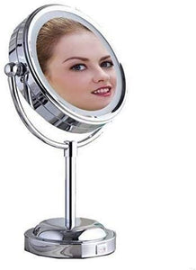Specchio da Bagno Specchi per Il Trucco con luci e ingrandimento, Trucco Chrome da Tavolo Girevole a Due Lati