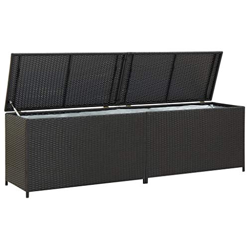 Tidyard Baule Cassapanca da Giardino Grande Impermeabile in Rattan, Contenitore da Esterno Multiuso, 200x50x60 cm Nero