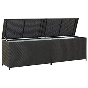 Tidyard Baule Cassapanca da Giardino Grande Impermeabile in Rattan, Contenitore da Esterno Multiuso, 200x50x60 cm Nero