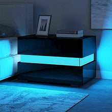 lyrlody Comodino Bianco/Nero con 2 Cassetti, Comodino Camera da Letto Lucido Comodino Cameretta con Illuminazione LED Blu e Telecomando, 60 x 39 x 45cm (Nero)