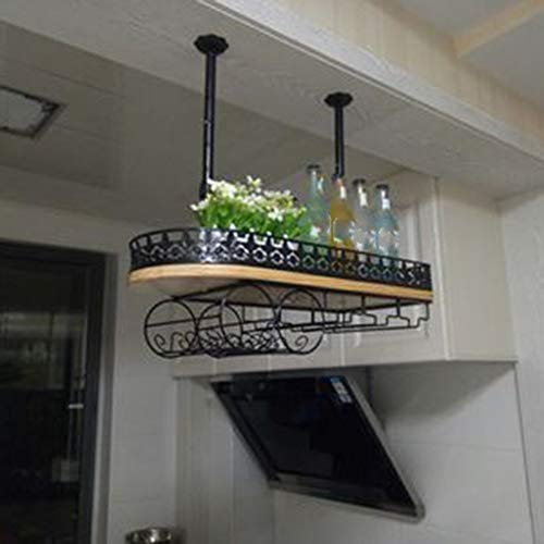 LYLSXY Wine Rack, Sospensione bottiglie Supporto con luci multifunzione in massello calice di visualizzazione Ripiani,Nero,60CM