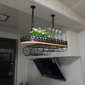 LYLSXY Wine Rack, Sospensione bottiglie Supporto con luci multifunzione in massello calice di visualizzazione Ripiani,Nero,60CM