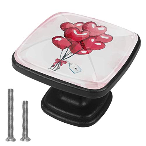 Set di 4 pezzi con maniglia quadrata per armadio da cucina, credenza, cassettiera, cassettiera, con viti, per cucina, comò, credenza, bagno, armadio, acquerello, cuori rossi