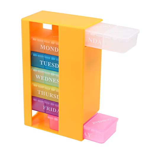 DOITOOL - Contenitore per pillole da viaggio, 21 griglie, in plastica, portatile, per pillole, scatola di medicina, contenitore per pillole, colore: arancione