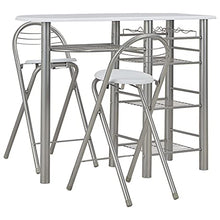 vidaXL Set da Bar 3 pz con Mensole Robusto Pratico Pieghevole con Portabottiglie Tavolo e Sgabelli in Legno e Acciaio Bianco e Argento