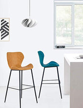 GYPPG Elegante Sgabello Bar in Metallo Imbottito in Ecopelle, Sgabello Alto Bar/Pub con Schienale ergonomico, Altezza Seduta 65 / 75cm, Sedia Blu