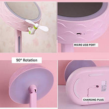 FCS Bathroom Specchio da Trucco da Tavolo con Luci LED, Specchietto per Trucco con Organizzatore Trucco, Specchio da Doccia, USB Ricaricabile, Specchio Girevole a 90°, Rosa