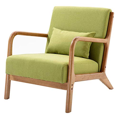 Chair di Legno Solido Divano, Sedia Sostegno Lombare della Lounge Ventilare Cuscino in Tessuto Adatto per Camera da Letto Soggiorno di Studio,Verde