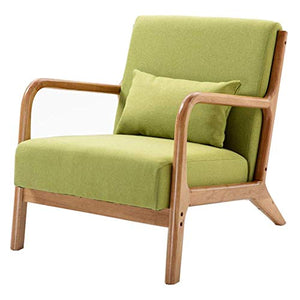 Chair di Legno Solido Divano, Sedia Sostegno Lombare della Lounge Ventilare Cuscino in Tessuto Adatto per Camera da Letto Soggiorno di Studio,Verde
