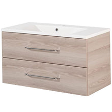 FACKELMANN B.Clever - Set di mobili da bagno 3 pezzi, 90-120 cm, in frassino con lavabo in marmo, con armadietto a specchio a LED