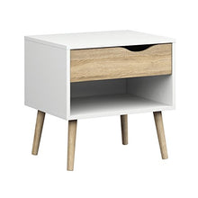 Esidra 75394 Delta Comodino, 1 Cassetto, Bianco e Rovere, 50x39x49 cm, Legno_Composito, Naturale, 50.1x39.1x49.7 cm