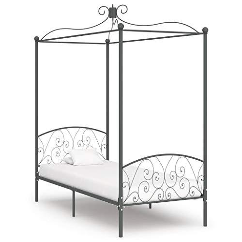 SKM Letto a Baldacchino Grigio in Metallo 90x200 cm (22.8kg)