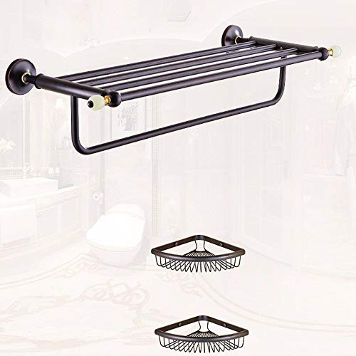 MBYW Portasciugamani Moderno Minimalista Portasciugamani Elegante per Il Bagno di Moda Mensola in Rame Nero Antico portasciugamani Bagno Bagno Squisito Ciondolo Hardware Set a Due Pezzi
