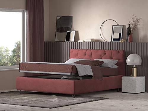 Talamo Italia Letto contenitore matrimoniale Beethoven, Made in Italy, Struttura in tessuto imbottito effetto velluto, Adatto a materasso 160x190 cm, Bordeaux