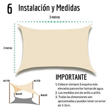 Tenda da sole da esterno, rettangolare, 2 x 3 m, protezione 98% raggi UV, 100% poliestere, ultra resistente e impermeabile, per giardino, piscina, terrazza.. + kit accessori/colore beige
