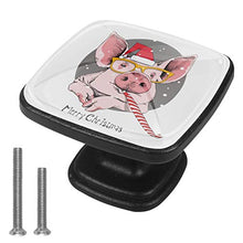 Portrait of the pink pig in a red Santa's cap Pomelli per Porta Set di 4 Pomelli per Mobili Manopole per Cassetti Cucina Armadio Vetro
