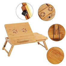 Tavoli da picnic Tavolo pieghevole, tavolo da scrivania per laptop regolabile 100% bambù con ventilatore di raffreddamento USB Scaffale pieghevole Scaffale per dormitorio letto portatile Stand portati