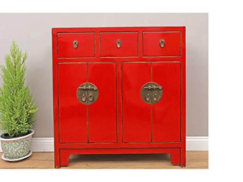 Yajutang - Cassettiera cinese con 3 cassetti, 4 ante, colore: Rosso
