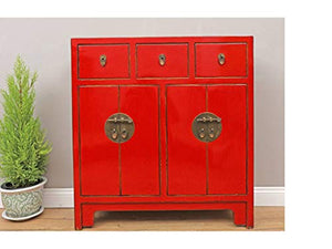 Yajutang - Cassettiera cinese con 3 cassetti, 4 ante, colore: Rosso