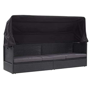 SKM Divano da Esterno con Baldacchino in Polyrattan Nero B