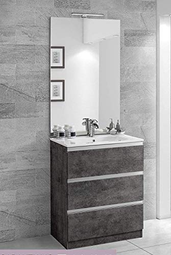 Mobile da bagno con lavabo - Componibile bagno 3 cassetti con maniglia a gola, lavabo e specchio con luce a Led cm. 60 x 46 x 189h (STMB)