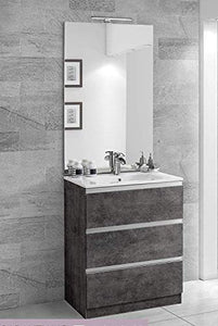 Mobile da bagno con lavabo - Componibile bagno 3 cassetti con maniglia a gola, lavabo e specchio con luce a Led cm. 60 x 46 x 189h (STMB)