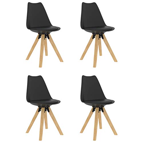 Tidyard Set di 4 Sedie, Sedia da Pranzo con Schienale,Gambe in Legno, Adatta per Soggiorno, Sala da Pranzo, Sedie Moderne Design,42 x 42 x 81 cm,Nero