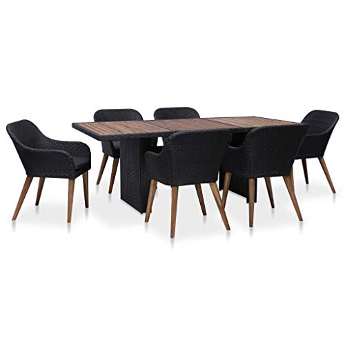 SKM Set da Pranzo da Giardino 7 pz con Cuscini in Polyrattan Nero (72.1kg)