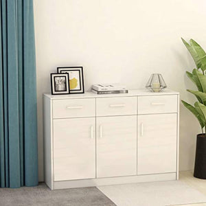 Festnight Credenza da Salotto Moderna con 3 Cassetti e 3 Ante in Legno Bianco 110x34x75 cm in Truciolato