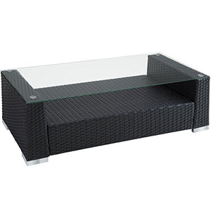 TecTake 800904 Set di Mobili Rattan, Divano + Poltrona + Tavolo, Arredamento da Giardino, 2X Set di Rivestimenti per Cusci, 4 Cuscini Extra, Viti in Acciaio Inox (Nero)