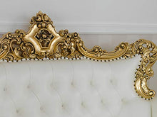 SIMONE GUARRACINO LUXURY DESIGN Divano Boutique Stile Barocco Francese Foglia Oro Ecopelle Bianca Bottoni Crystal SW