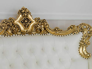 SIMONE GUARRACINO LUXURY DESIGN Divano Boutique Stile Barocco Francese Foglia Oro Ecopelle Bianca Bottoni Crystal SW
