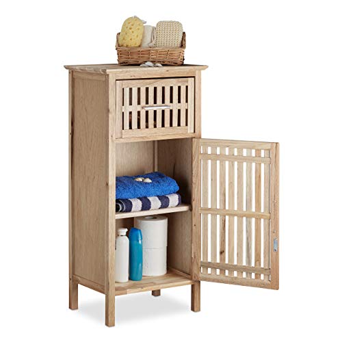 Relaxdays Mobiletto Salvaspazio, Legno di Noce, Armadietto, Mezza Altezza, Mobile Cassettiera. 82x40x29, Legno Naturale