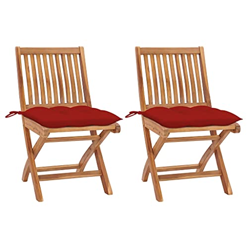 vidaXL Sedie da Giardino 2 pz con Cuscini Rossi Massello di Teak