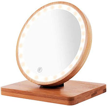 Y DWAYNE Specchio per Trucco 6In Vanity con Supporto in bambù Naturale, Specchio per Trucco da Viaggio a LED a 3 Colori dimmerabili, Specchio per Trucco da Barba con Rotazione 90