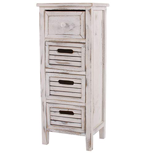 Mendler Serie Vintage scaffale cassettiera Legno paulonia 4 cassetti 25x30x74cm Bianco