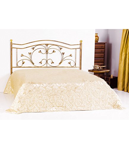 Testata Letto in Ferro Battuto Foglie - Tortora - Shabby Chic, Matrimoniale